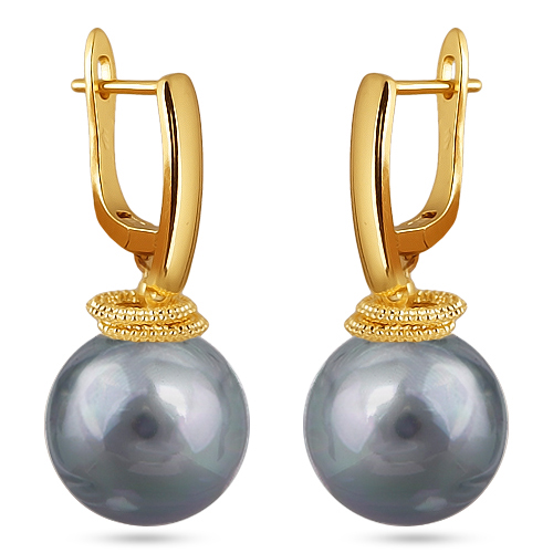 Серьги (Майорка 14мм серо-голубая; покрытие золото)