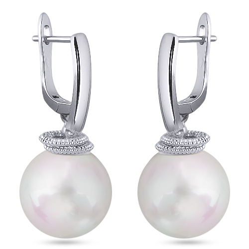 Серьги (Майорка 14мм белая; покрытие родий)