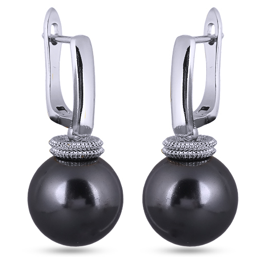 Серьги (Майорка 14мм темно-серая; покрытие родий)