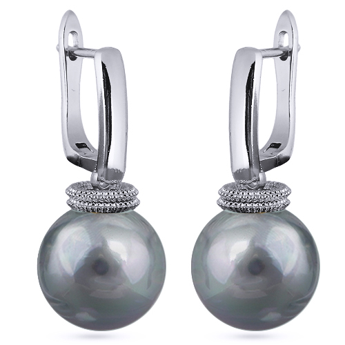 Серьги (Майорка 14мм серо-голубой; покрытие родий)