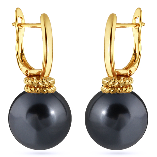 Серьги (Майорка 16мм темно-серая; покрытие золото)