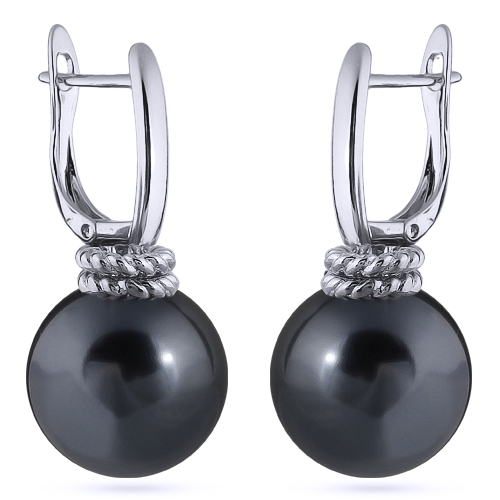 Серьги (Майорка 16мм темно-серая; покрытие родий)