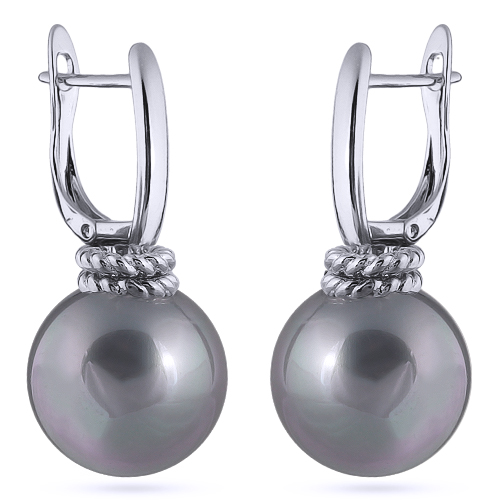 Серьги (Майорка 16мм серо-голубая; покрытие родий)