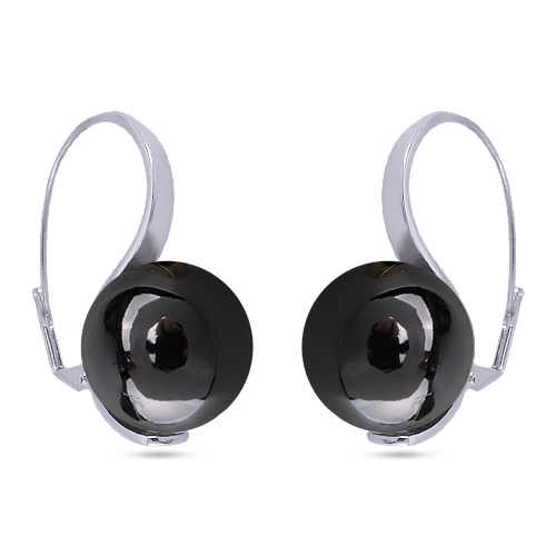 Серьги (Майорка 16мм черный металлик; покрытие родий)