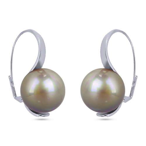 Серьги (Майорка 16мм бежево-коричневая; покрытие родий)