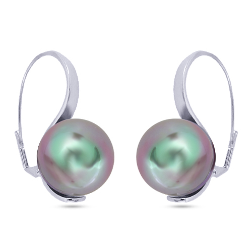 Серьги (Майорка 16мм серо-коричневая; покрытие родий)