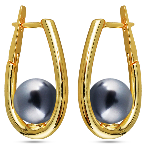 Серьги (Майорка 12мм темно-серая; покрытие золото)