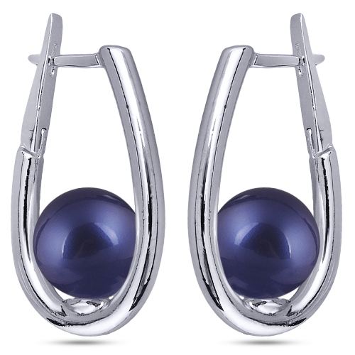 Серьги (Майорка 12мм черничная; покрытие родий)