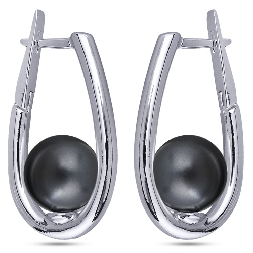 Серьги (Майорка 12мм черная матовая; покрытие родий)