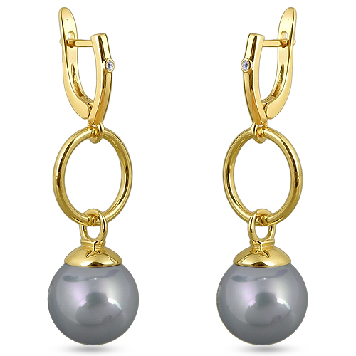 Серьги (Майорка 14мм серо-голубая; покрытие золото)