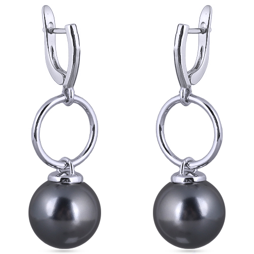 Серьги (Майорка 14мм темно-серая; покрытие родий)