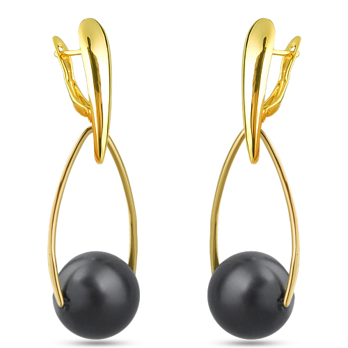 Серьги (Майорка 16мм черная матовая; покрытие золото)