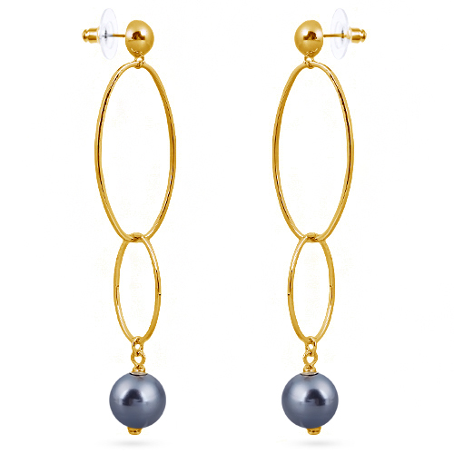 Серьги (Майорка 12мм темно-серая; покрытие золото)