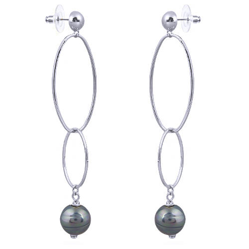 Серьги (Майорка 12мм серо-голубая; покрытие родий)