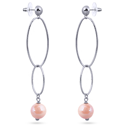 Серьги (Майорка 12мм нежный персик; покрытие родий)