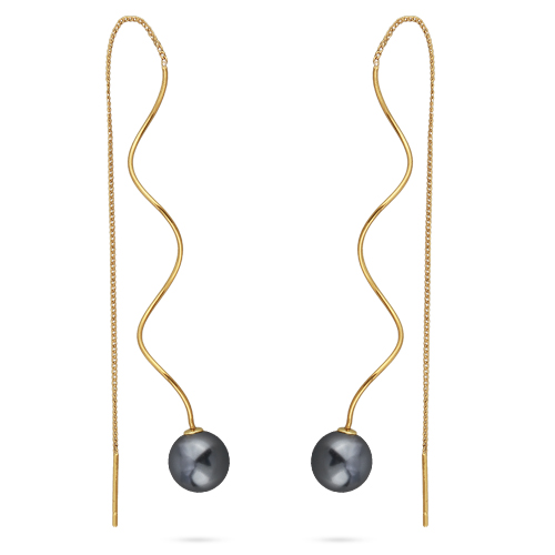 Серьги (Майорка 12мм темно-серая; покрытие золото)