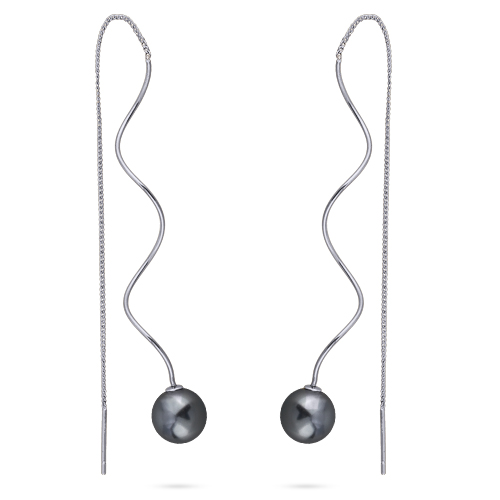 Серьги (Майорка 12мм темно-серая; покрытие родий)