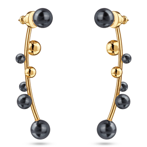 Серьги Просекко (Майорка 4-8мм темно-серая; покрытие золото)