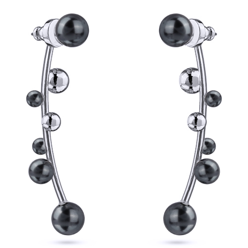 Серьги Просекко (Майорка 4-8мм темно-серая; покрытие родий)