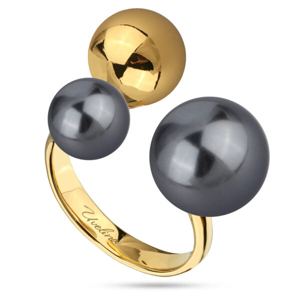 Кольцо Просекко (Майорка 8-12 мм темно-серая; покрытие золото)