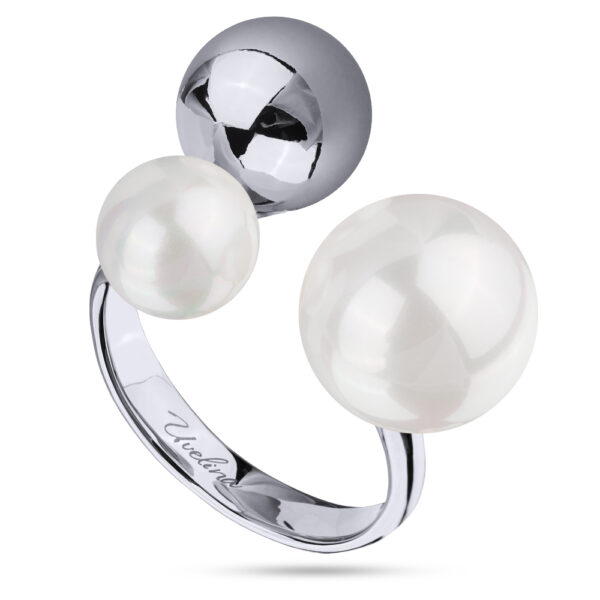 Кольцо Просекко (Майорка 8-12мм белая; покрытие родий)