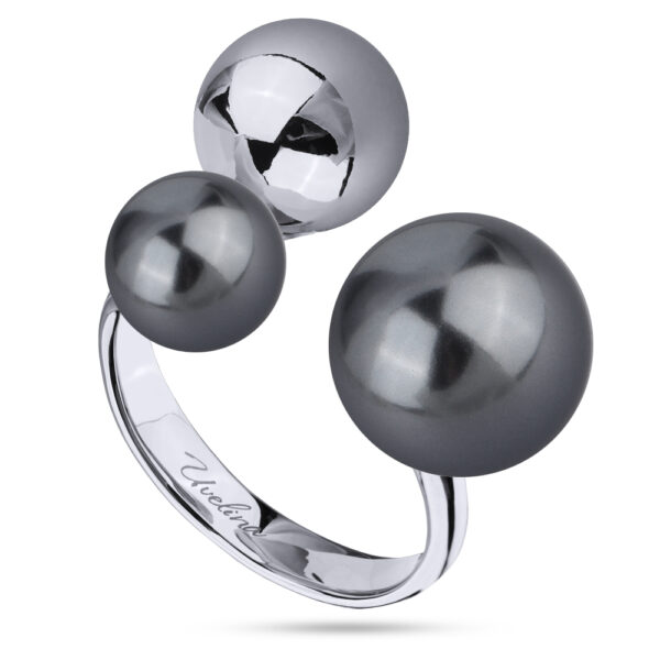 Кольцо Просекко (Майорка 8-12 мм темно-серая; покрытие родий)