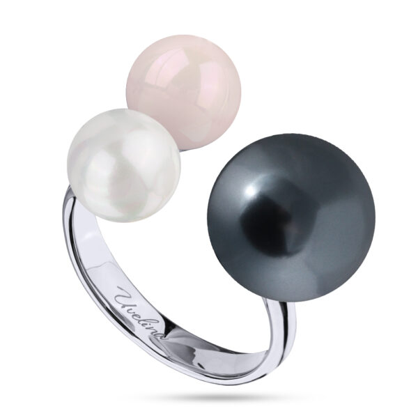 Кольцо Акварель (Майорка 8-12мм белая, розовая, темно-серая; родий)