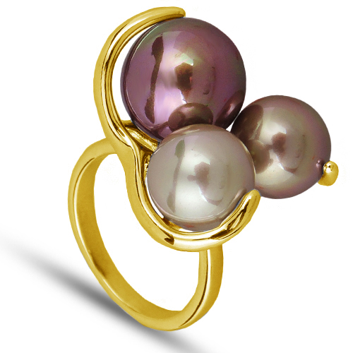 Кольцо (Майорка 9-12мм шампань, шоколад; покрытие золото)