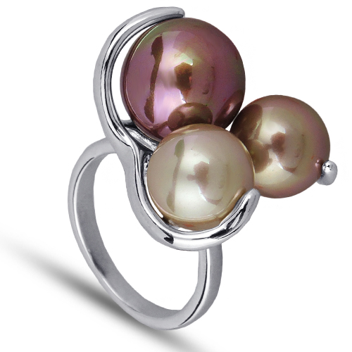 Кольцо (Майорка 9-12мм шампань, шоколад; покрытие родий)