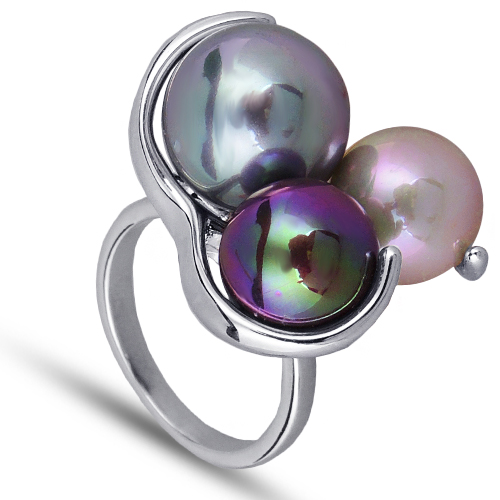 Кольцо (Майорка 9-12мм серо -голубая, холодно -розовая, лиловая хам.; покр родий)
