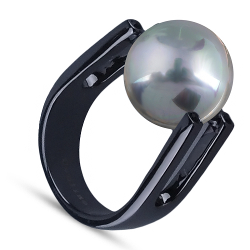 Кольцо (Майорка 14мм серо-голубая; покрытие черный родий)