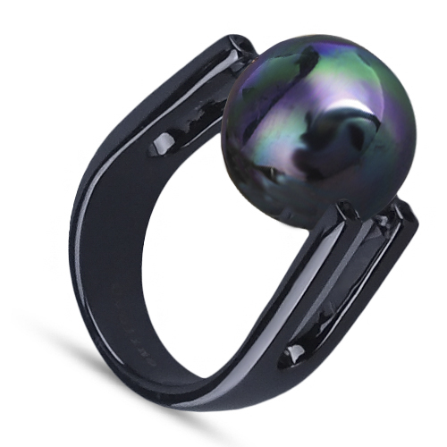 Кольцо (Майорка 14мм темно-серый хамелеон; покрытие черный родий)