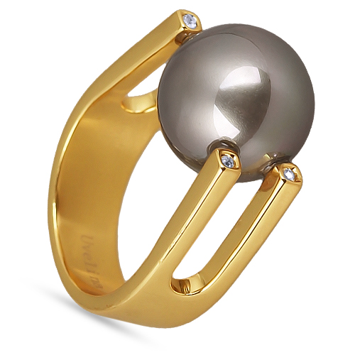 Кольцо (Майорка 14мм серо-коричневая; покрытие золото)