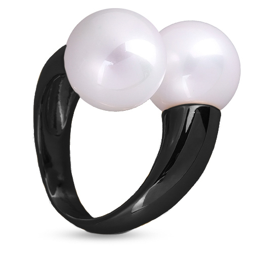 Кольцо (Майорка 14мм белая; покрытие черный родий)