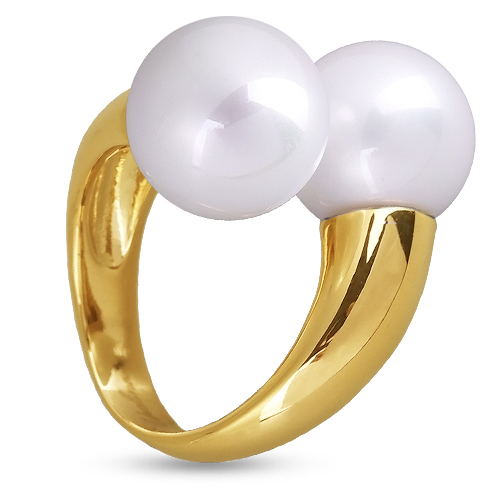 Кольцо Дуэт (Майорка 14мм белая; покрытие золото)