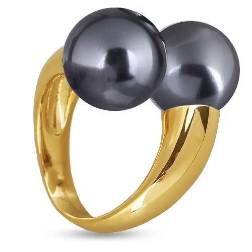 Кольцо Дуэт (Майорка 14мм темно-серая; покрытие золото)