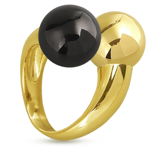 Кольцо Дуэт (Майорка 14мм черная; покрытие золото)