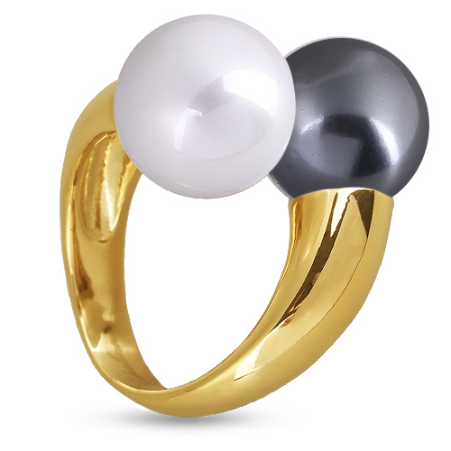 Кольцо Дуэт (Майорка 14мм белая, темно-серая; покрытие золото)