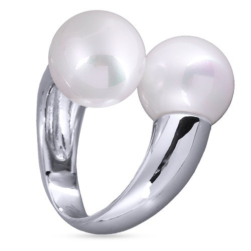 Кольцо Дуэт (Майорка 14мм белая; покрытие родий)