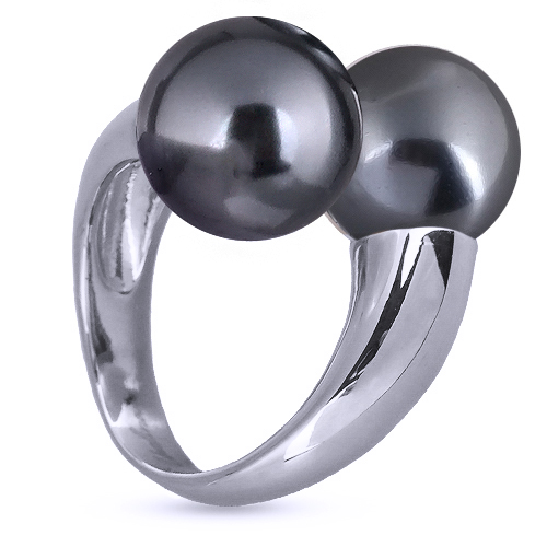 Кольцо Дуэт (Майорка 14мм темно-серая; покрытие родий)