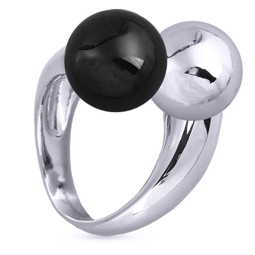 Кольцо Дуэт (Майорка 14мм черный металлик; покрытие родий)