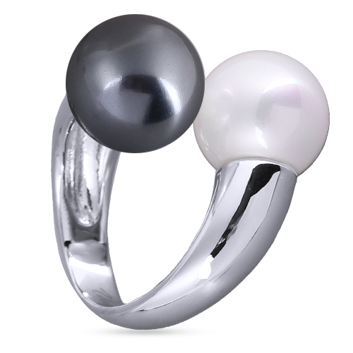 Кольцо Дуэт (Майорка 14мм белая, темно-серая; покрытие родий)