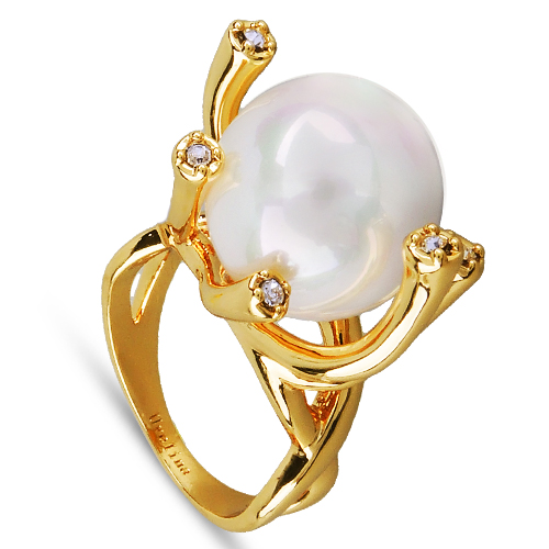 Кольцо (Майорка 14мм белая; покрытие золото)