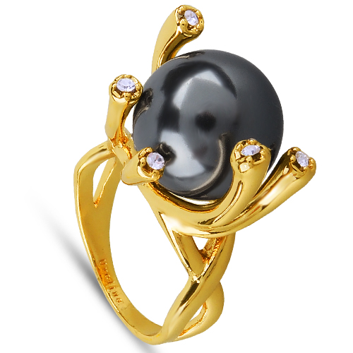 Кольцо (Майорка 14мм темно-серая; покрытие золото)