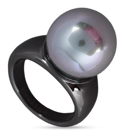 Кольцо (Майорка 16мм серо-голубая; покрытие черный родий)