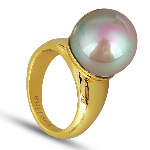 Кольцо (Майорка 16мм бежево-коричневый; покрытие золото)