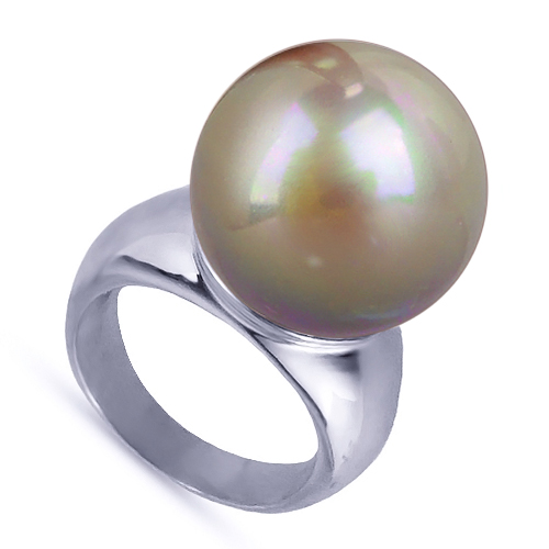 Кольцо (Майорка 16мм бежево-коричневая; покрытие родий)