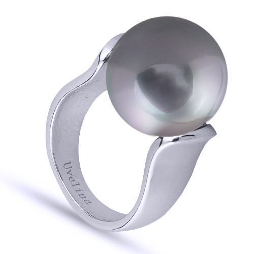 Кольцо (Майорка 16мм серо-голубая; покрытие родий)