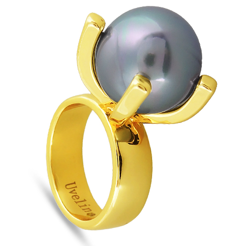 Кольцо (Майорка 16мм серо-голубая; покрытие золото)