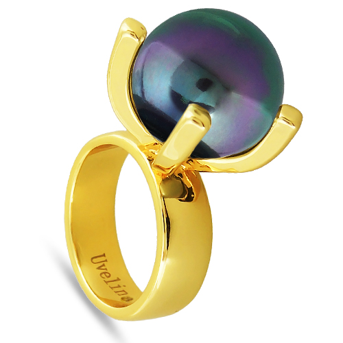 Кольцо (Майорка 16мм темно-серый хамелеон; покрытие золото)